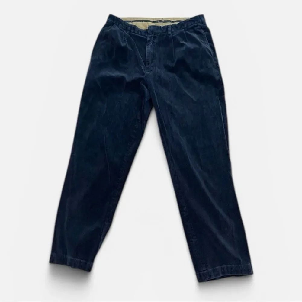 Vintage Polo Ralph Lauren Corduroy Pants 36x32 Navy Pleated 100% Cotton Classic